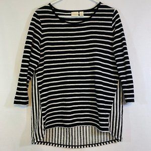 Chicos Striped Pullover Top Lace Detail Cotton